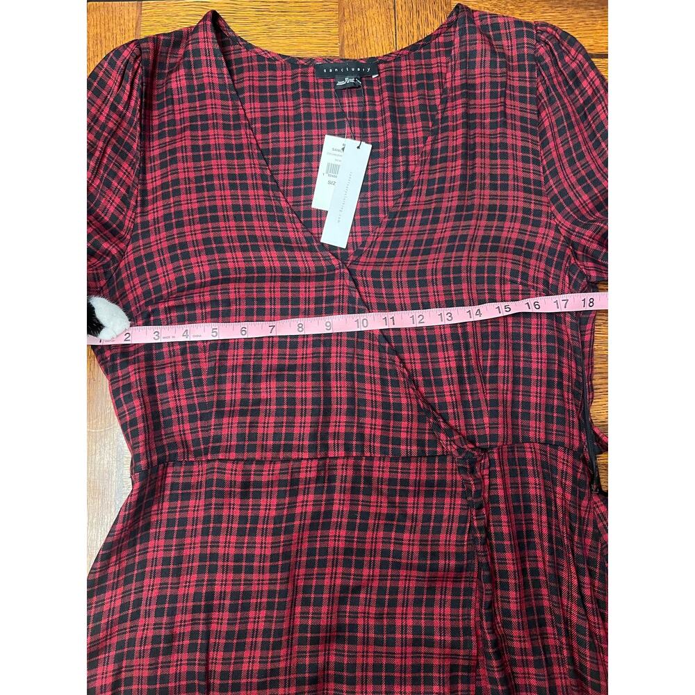 NWT Sanctuary Anthropologie Red Black Plaid Wrap Long Sleeve Dress Sz 10 - Picture 15 of 16